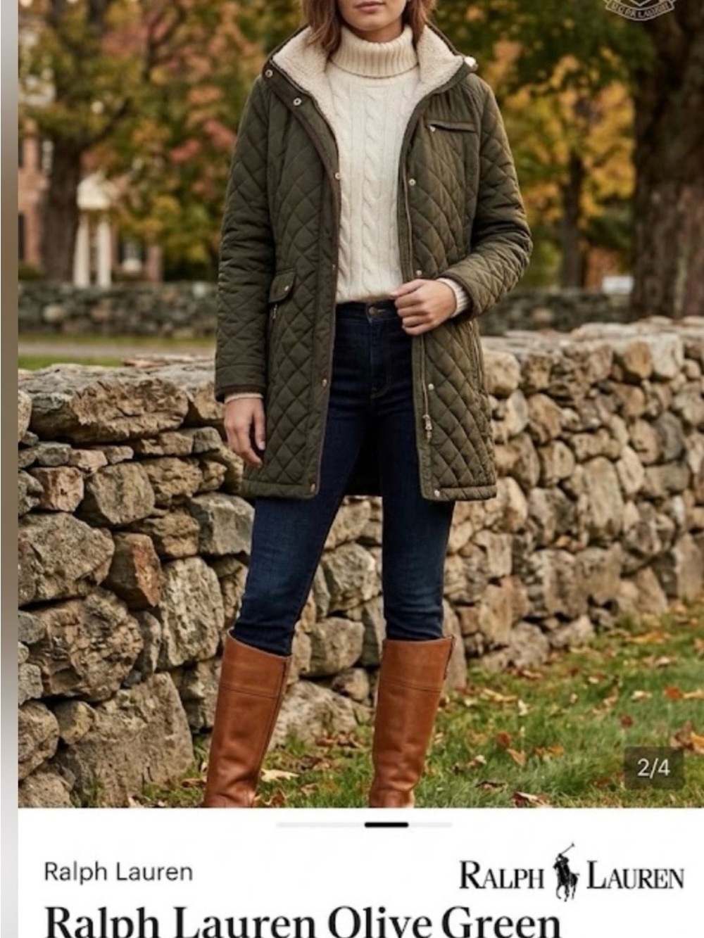 Ralph Lauren Olive Quilted Hooded Puffer Coat